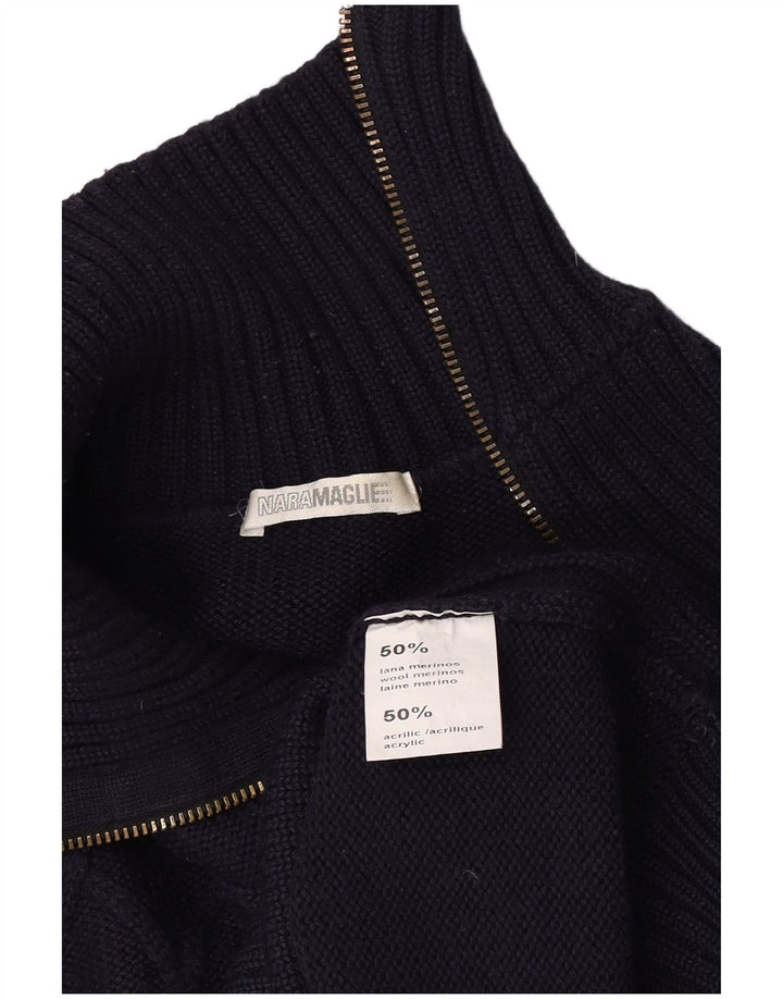 Nara Maglie Womens Zip Neck Jumper Sweater UK 14 Medium Navy Blue Wool