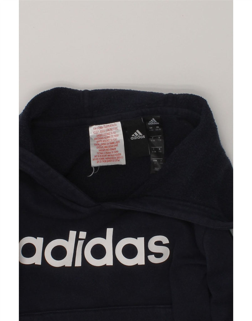 ADIDAS Girls Graphic Hoodie Jumper 4-5 Years Navy Blue Cotton | Vintage Adidas | Thrift | Second-Hand Adidas | Used Clothing | Messina Hembry 