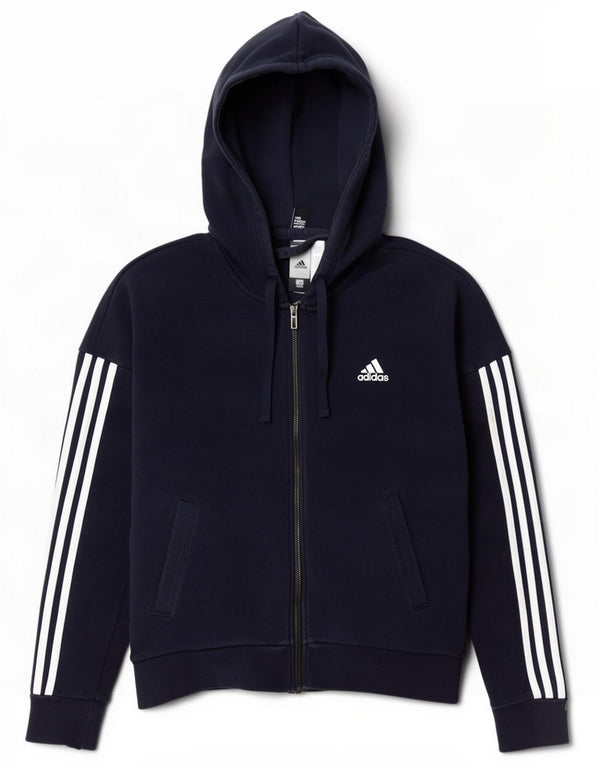 Adidas Womens Zip Hoodie Sweater UK 12/14 Medium Navy Blue Cotton