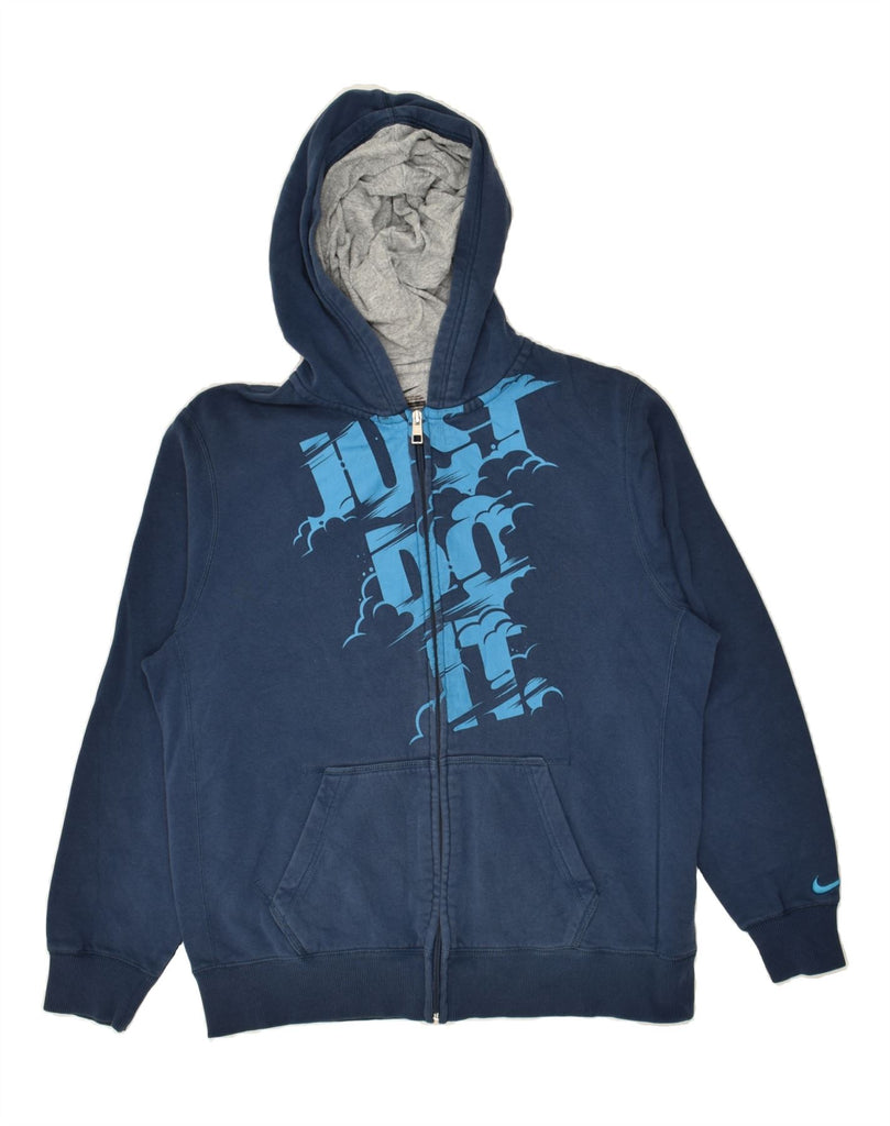 NIKE Boys Graphic Zip Hoodie Sweater 13-14 Years XL Navy Blue Cotton | Vintage Nike | Thrift | Second-Hand Nike | Used Clothing | Messina Hembry 