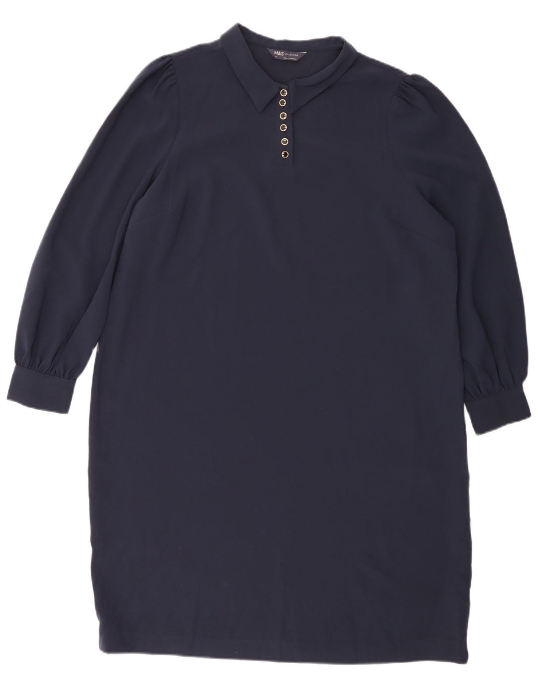 Marks & Spencer Womens Long Sleeve Shift Dress UK 18 XL Navy Blue Polyester