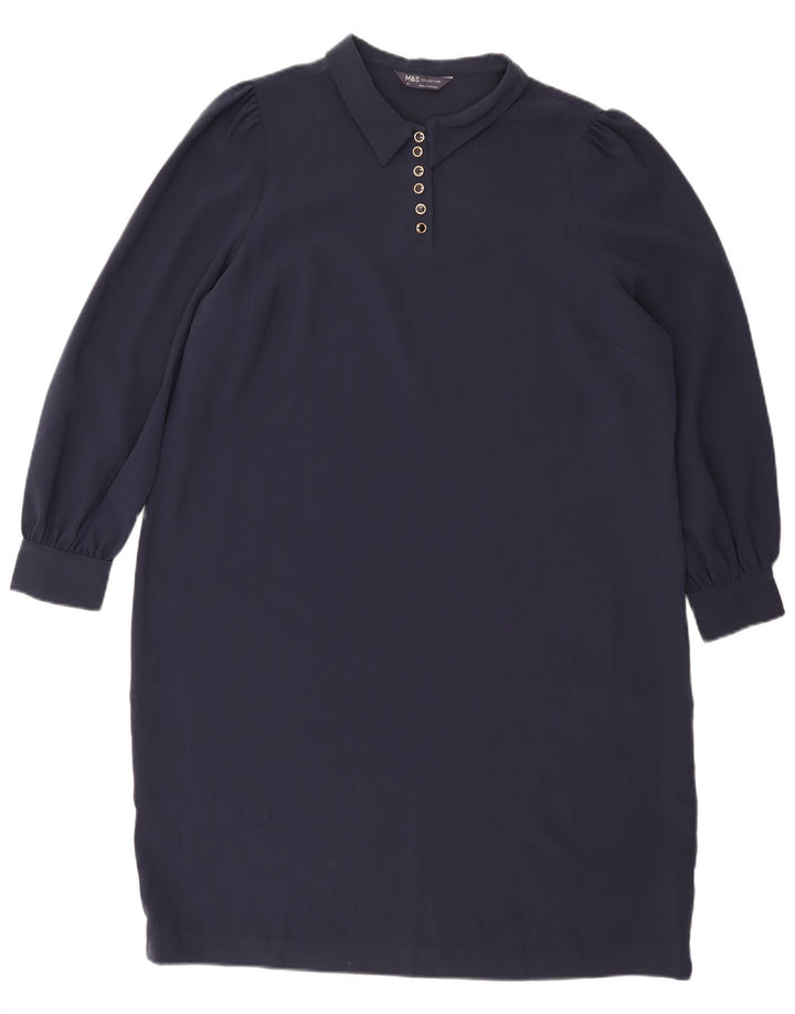 Marks & Spencer Womens Long Sleeve Shift Dress UK 18 XL Navy Blue Polyester