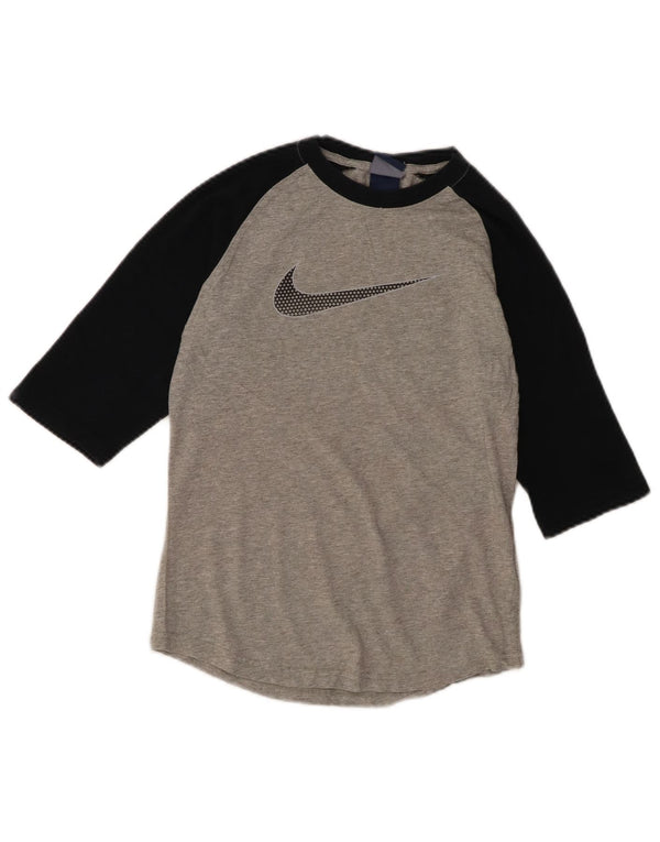 Nike Boys Graphic Top 3/4 Sleeve 10-11 Years Medium Grey Colourblock Cotton