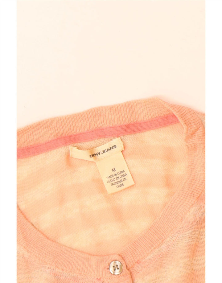 Dkny Womens Crew Neck Jumper Sweater UK 14 Medium Pink Striped Cotton