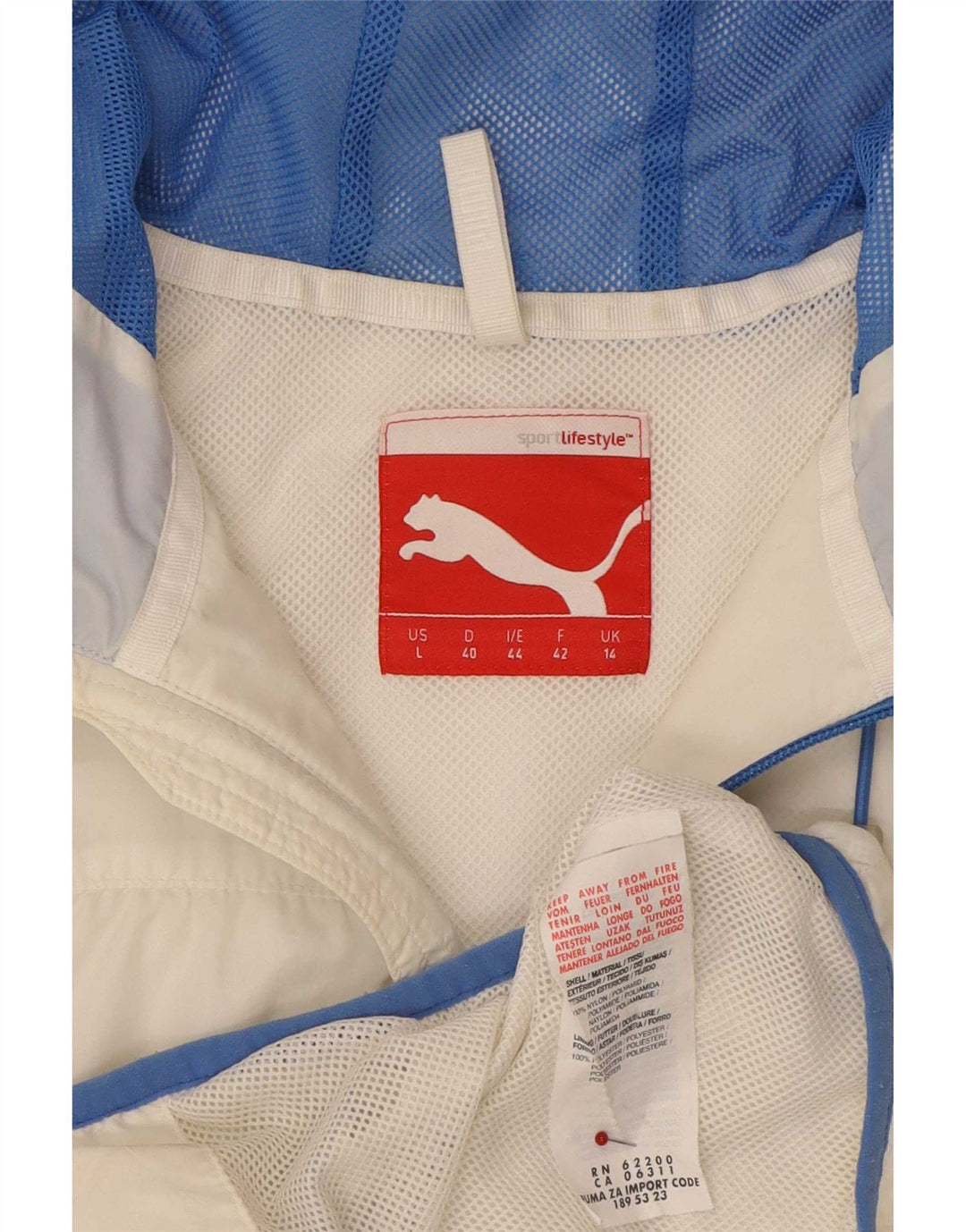 Puma Womens Hooded Rain Jacket UK 14 Large White Nylon