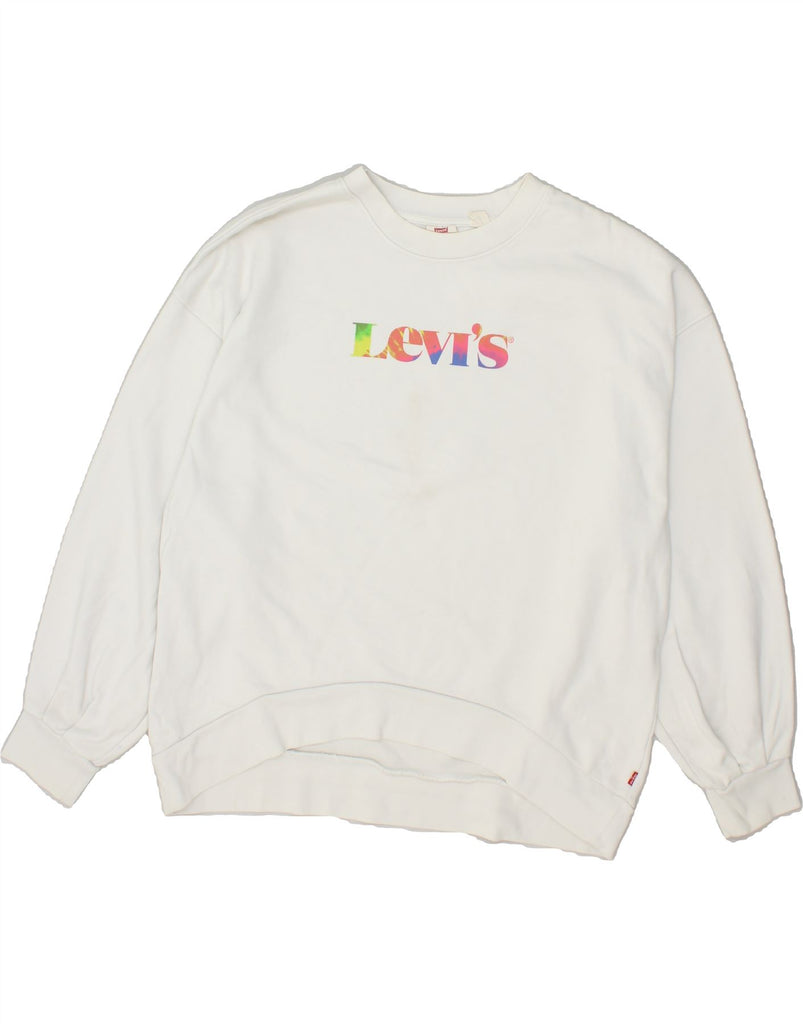 LEVI'S Womens Oversized Graphic Sweatshirt Jumper UK 14 Medium White | Vintage Levi's | Thrift | Second-Hand Levi's | Used Clothing | Messina Hembry 