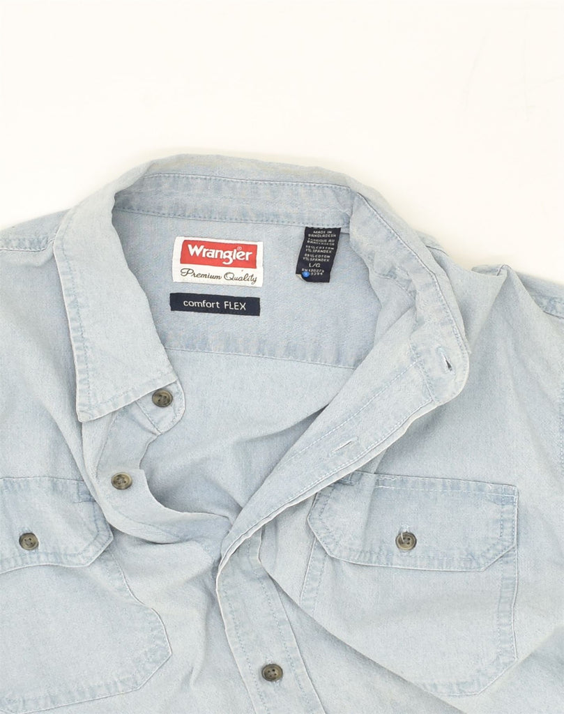 WRANGLER Mens Flex Shirt Large Blue Cotton | Vintage Wrangler | Thrift | Second-Hand Wrangler | Used Clothing | Messina Hembry 