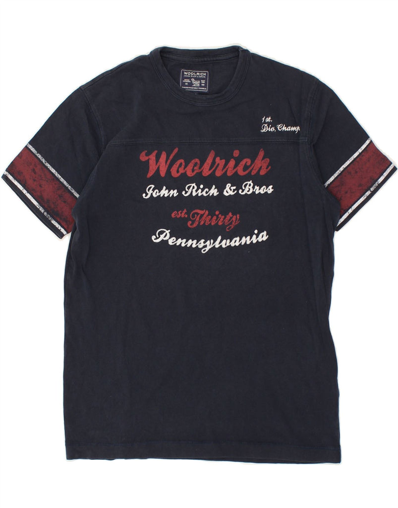 WOOLRICH Boys Graphic T-Shirt Top 11-12 Years Navy Blue Cotton | Vintage Woolrich | Thrift | Second-Hand Woolrich | Used Clothing | Messina Hembry 