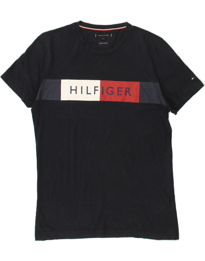 TOMMY HILFIGER Mens Graphic T-Shirt Top Medium Navy Blue Cotton | Vintage Tommy Hilfiger | Thrift | Second-Hand Tommy Hilfiger | Used Clothing | Messina Hembry 