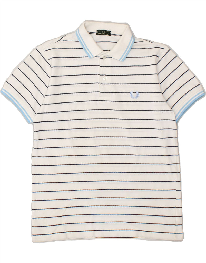 FRED PERRY Boys Polo Shirt 11-12 Years White Striped Cotton | Vintage Fred Perry | Thrift | Second-Hand Fred Perry | Used Clothing | Messina Hembry 