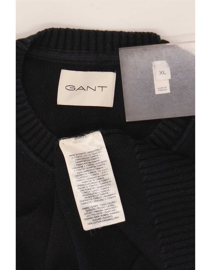 Gant Mens Crew Neck Jumper Sweater XL Navy Blue Cotton