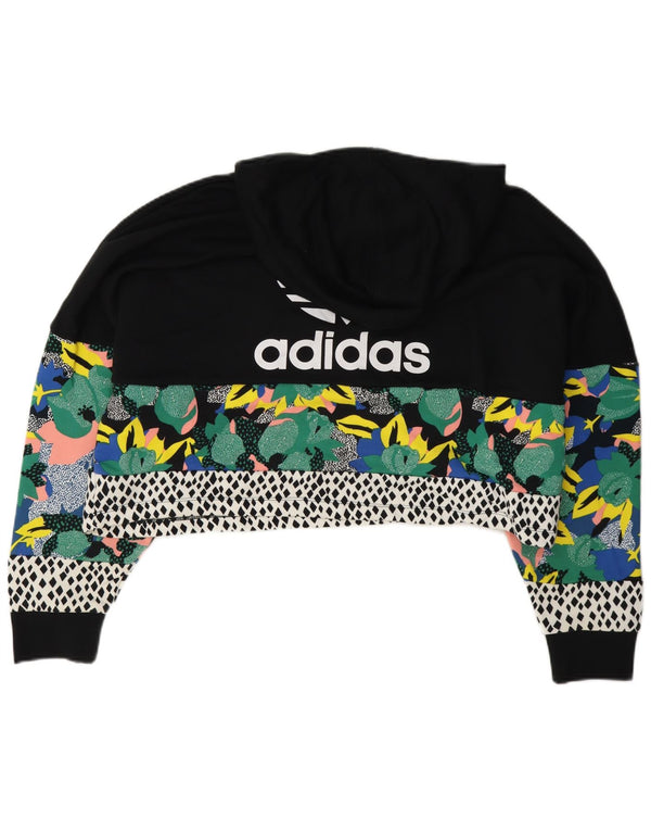 Adidas Womens Her Graphic Oversized Hoodie Jumper UK 14 Medium Black Floral