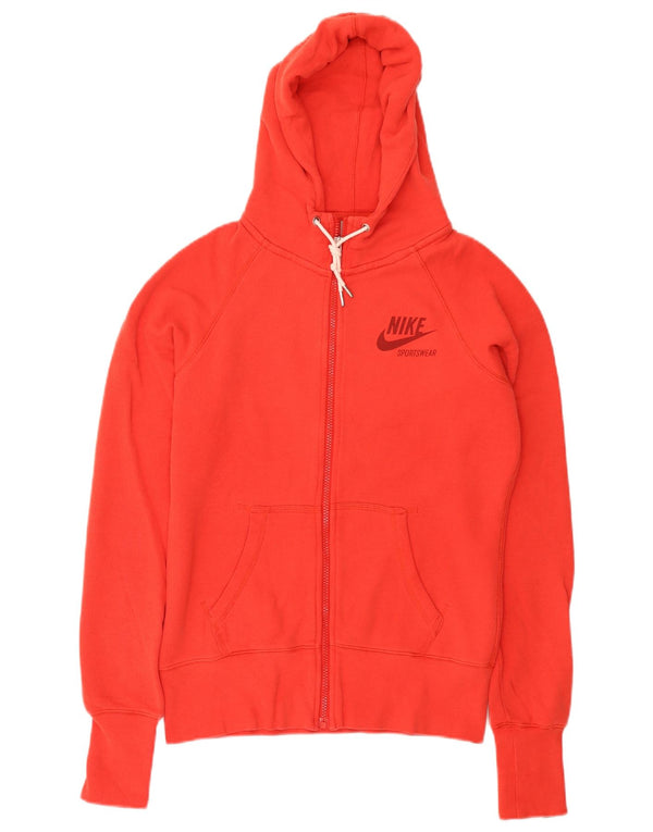 Nike Womens Zip Hoodie Sweater UK 14 Medium Red Cotton
