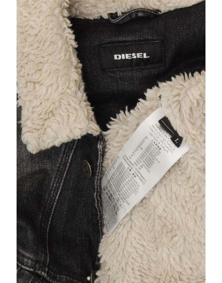 DIESEL Mens Denim Sherpa Jacket UK 40 Large Grey Cotton