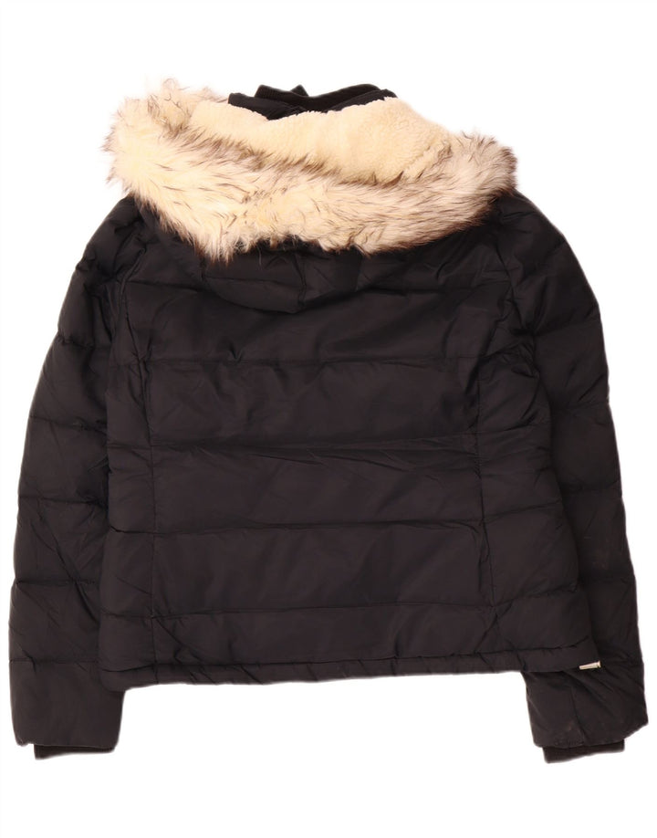 JACK WILLS Womens Hooded Padded Jacket UK 14 Large  Black Nylon