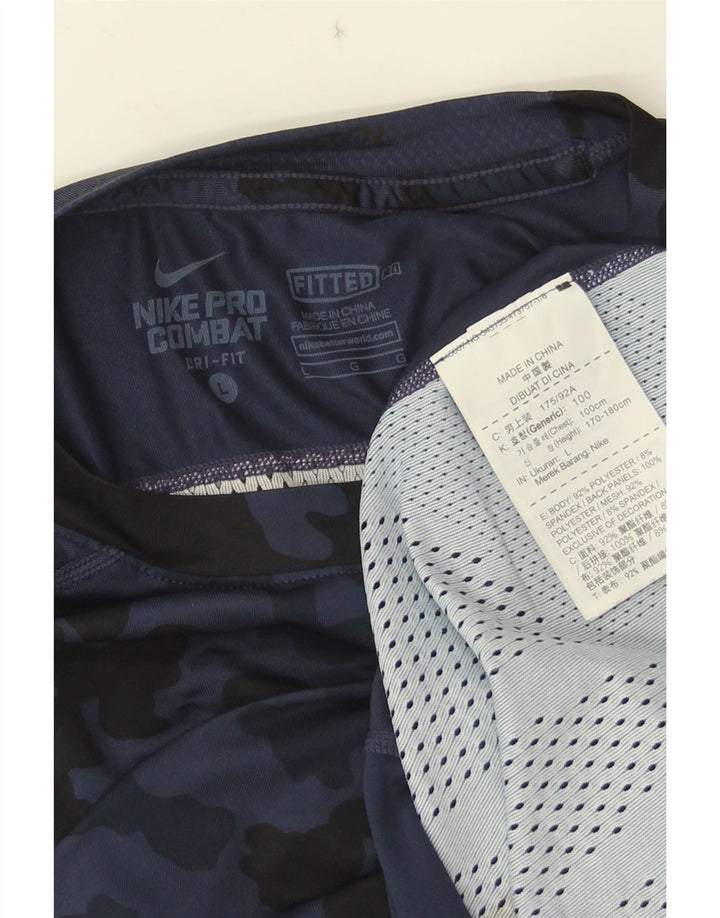 Nike Mens Dri Fit T-Shirt Top Large Navy Blue Animal Print Polyester
