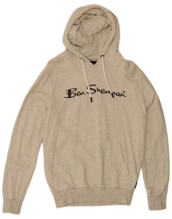 Ben Sherman Mens Graphic Hoodie Jumper Small Beige Cotton
