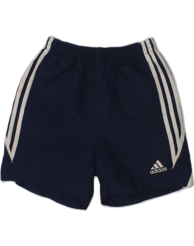 ADIDAS Boys Sport Shorts 7-8 Years Navy Blue Striped Polyester | Vintage Adidas | Thrift | Second-Hand Adidas | Used Clothing | Messina Hembry 