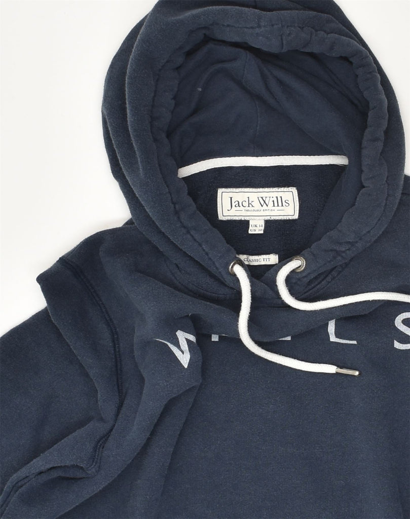 JACK WILLS Womens Classic Fit Graphic Hoodie Jumper UK 14 Large Navy Blue | Vintage Jack Wills | Thrift | Second-Hand Jack Wills | Used Clothing | Messina Hembry 