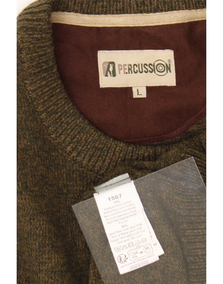 Percussion Mens Crew Neck Jumper Sweater Large Khaki Colourblock Acrylic