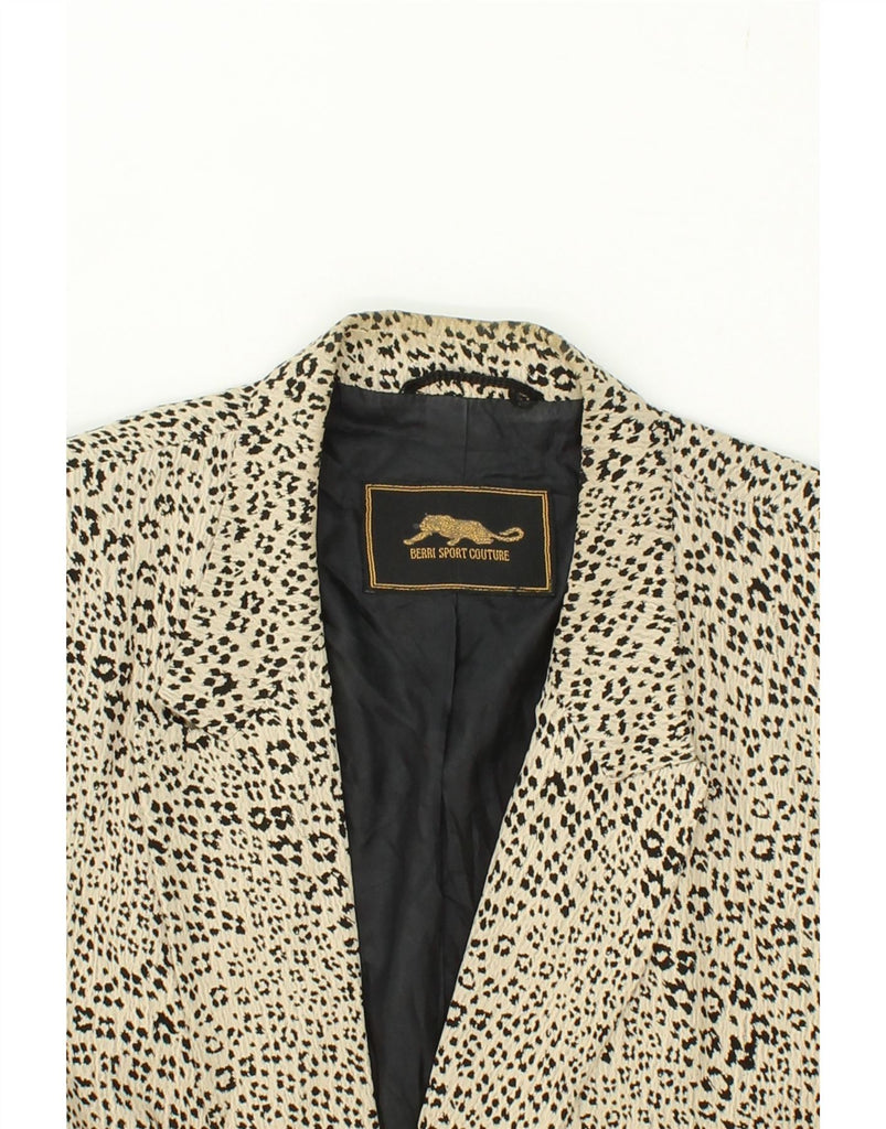 BERRI Womens 2 Button Blazer Jacket UK 12 Medium Off White Animal Print Vintage Berri and Second-Hand Berri from Messina Hembry 