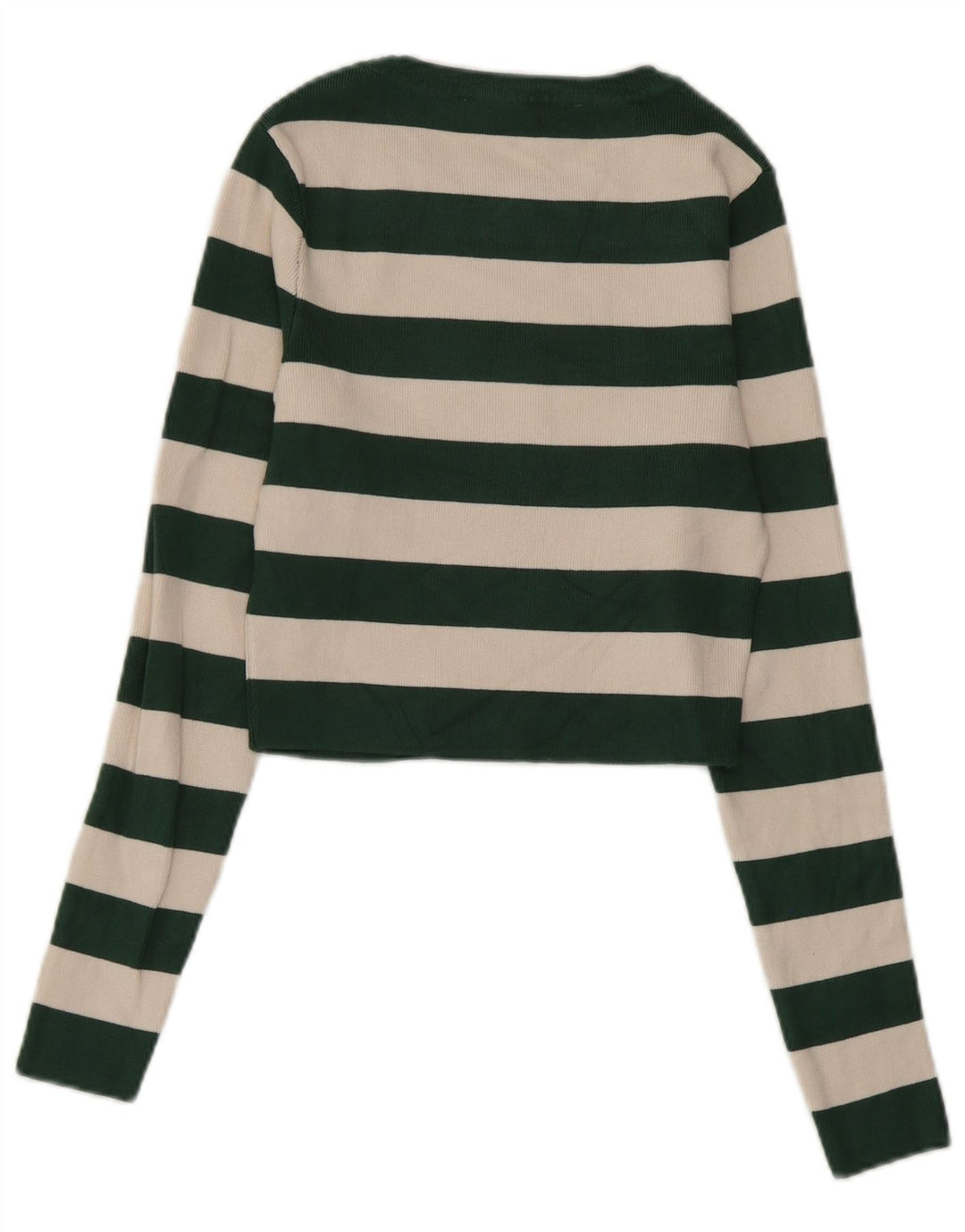Zara Womens Crop Top Long Sleeve UK 12 Medium Green Striped Viscose
