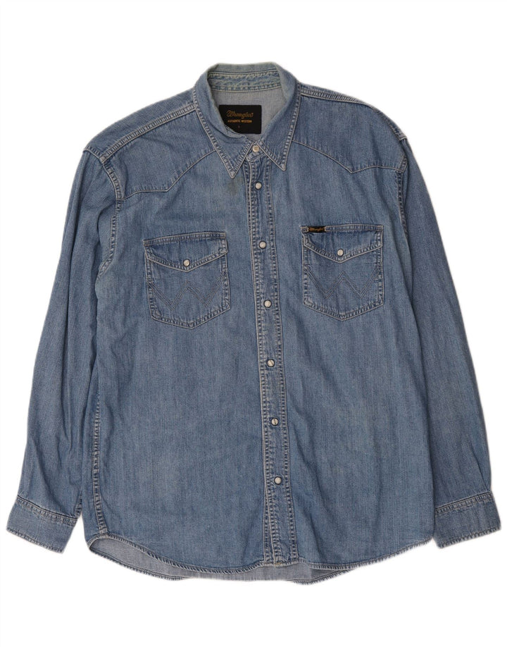 Wrangler Mens Western Denim Shirt Large Blue Cotton