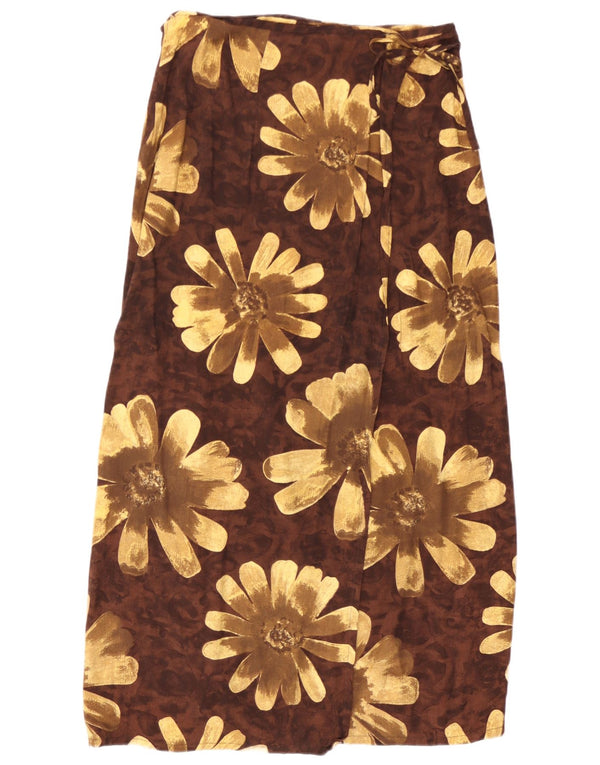 Vintage Womens Wrap Maxi Skirt Medium W30 Brown Floral Viscose