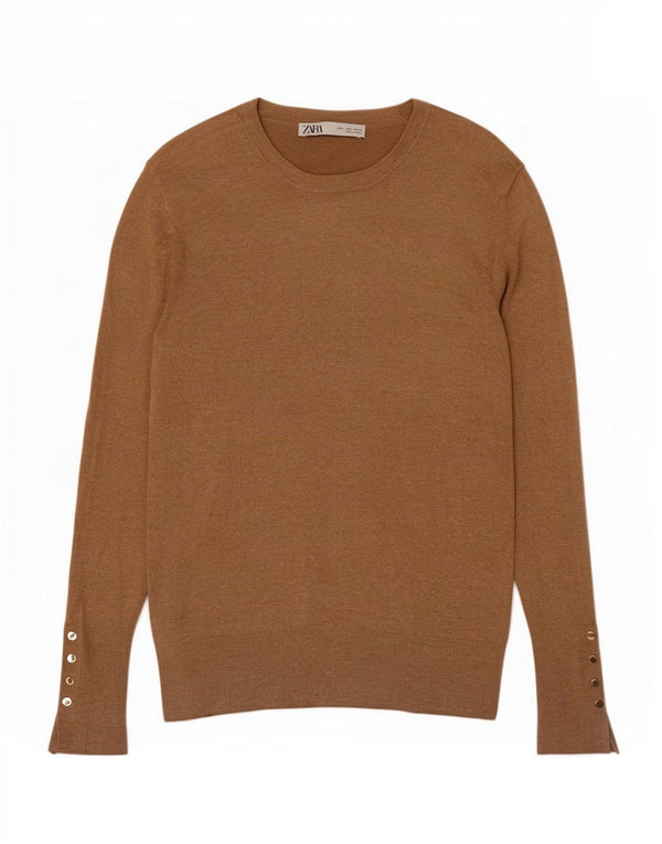 Zara Womens Boat Neck Jumper Sweater UK 14 Large Beige Viscose