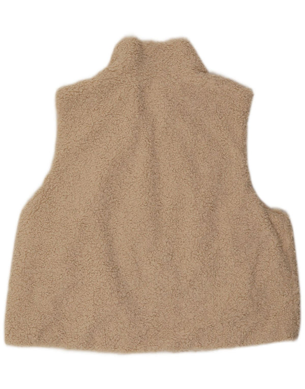 Zara Womens Oversized Fleece Gilet UK 10 Small Beige Polyester