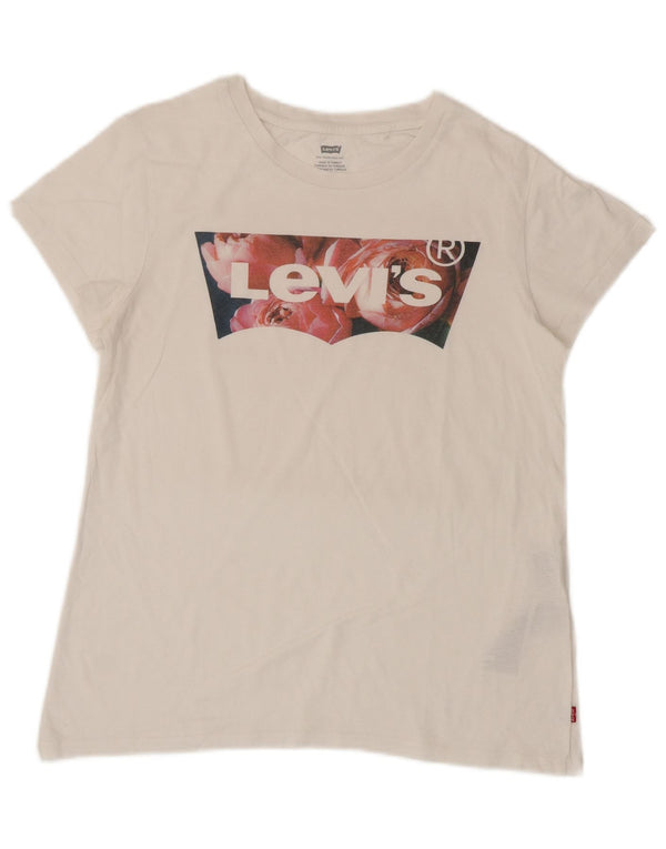 Levi's Womens Graphic T-Shirt Top UK 12 Medium White Cotton