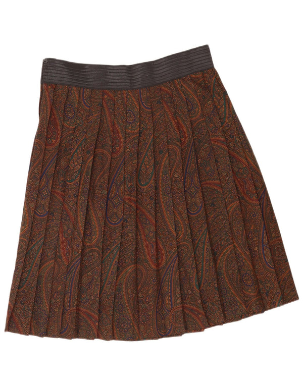 Vintage Womens Pleated Skirt W34 Large Brown Paisley