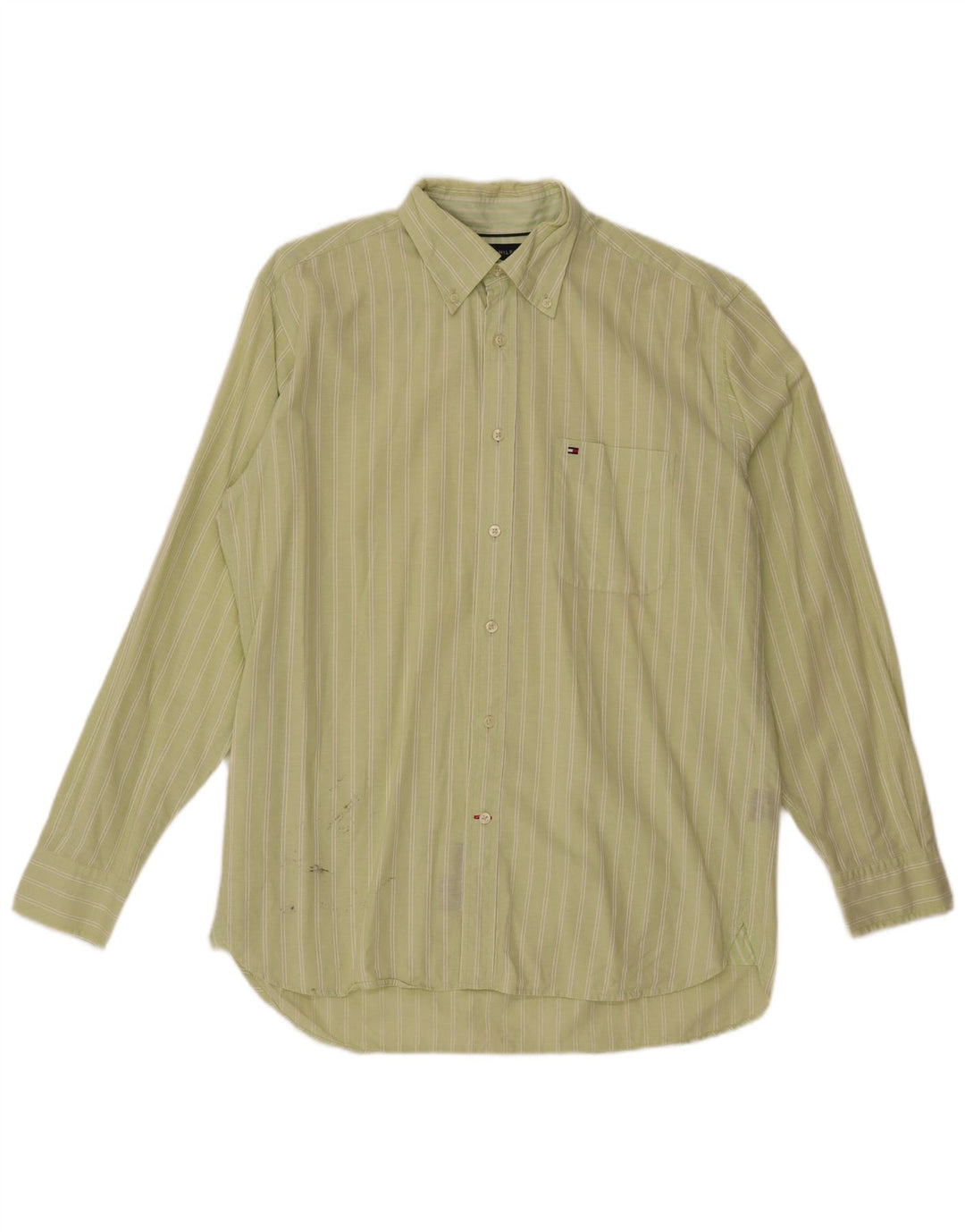 Tommy Hilfiger Mens Shirt Medium Green Pinstripe Cotton