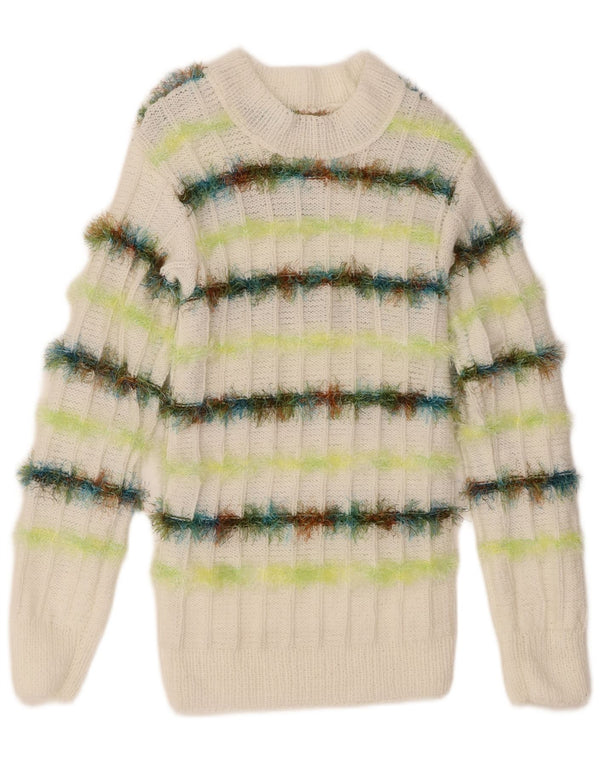 Vintage Womens Boat Neck Jumper Sweater UK 10 Small White Striped