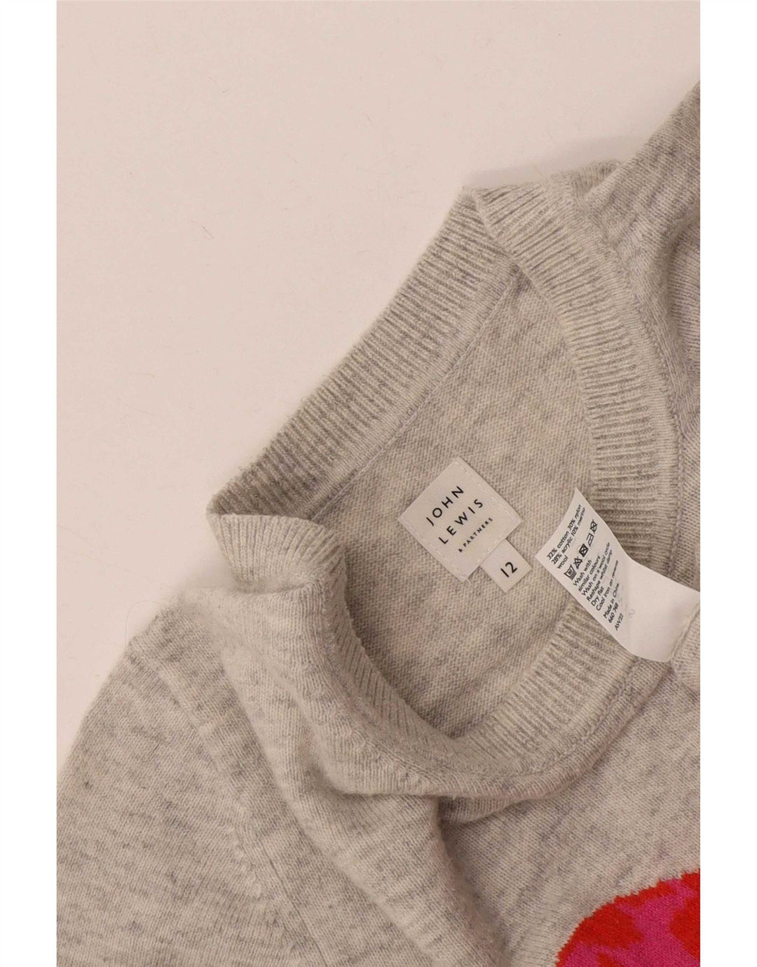 John Lewis Womens Graphic Sweatshirt Jumper UK 12 Medium Grey Cotton Heart