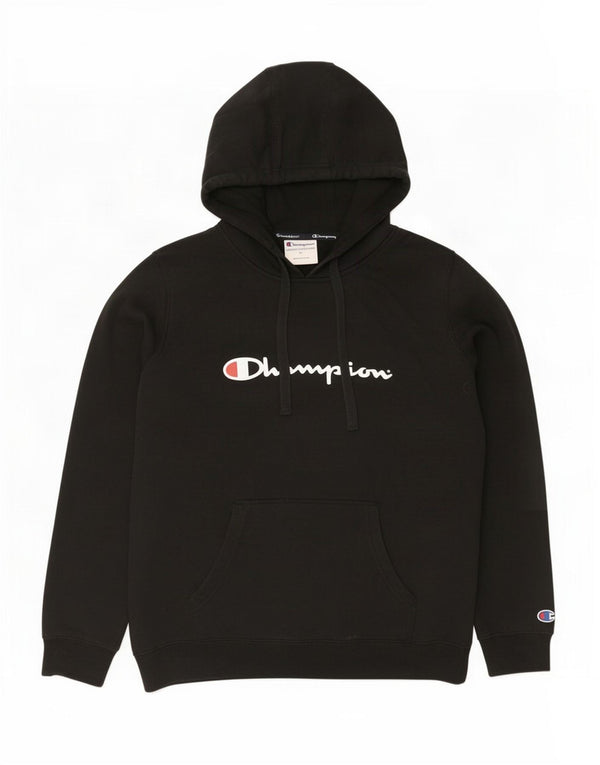 Champion Womens Graphic Hoodie Jumper UK 18 XL Black Cotton
