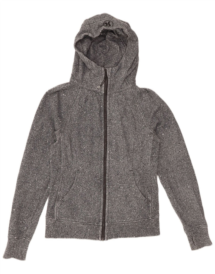 LULULEMON Womens Zip Hoodie Sweater US 6 Medium Grey Flecked Cotton