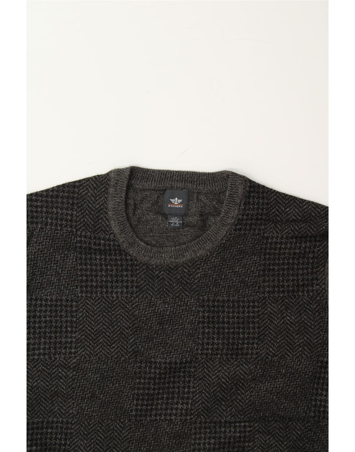 DOCKERS Mens Crew Neck Jumper Sweater Large Grey Houndstooth Acrylic Vintage Dockers and Second-Hand Dockers from Messina Hembry 