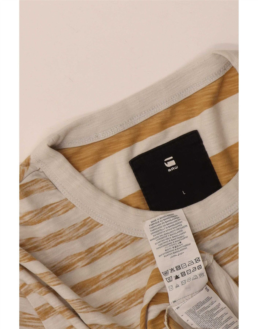 G-Star Mens T-Shirt Top Large Beige Striped Cotton