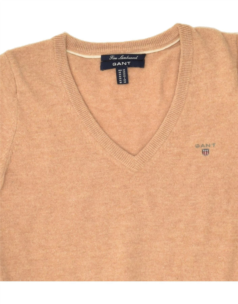 GANT Womens V-Neck Jumper Sweater UK 6 XS Beige Wool | Vintage Gant | Thrift | Second-Hand Gant | Used Clothing | Messina Hembry 