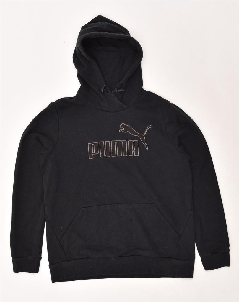 PUMA Womens Graphic Hoodie Jumper UK 16 Large Black Cotton | Vintage Puma | Thrift | Second-Hand Puma | Used Clothing | Messina Hembry 