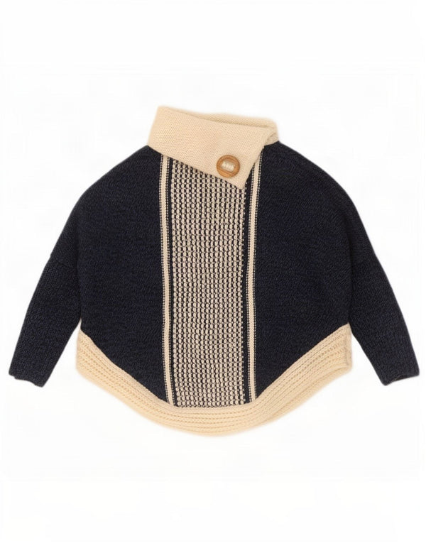 Vintage Womens Roll Neck Jumper Sweater UK 14 Medium Navy Blue Colourblock