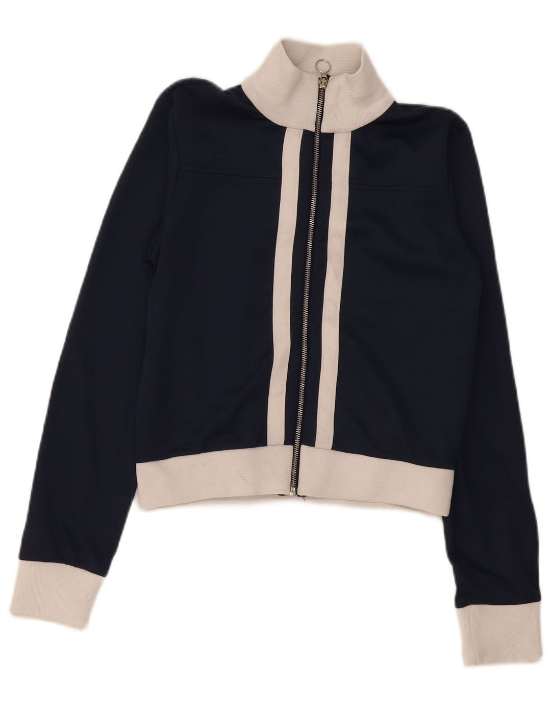 Zara Womens Crop Tracksuit Top Jacket UK 14 Medium Navy Blue Colourblock