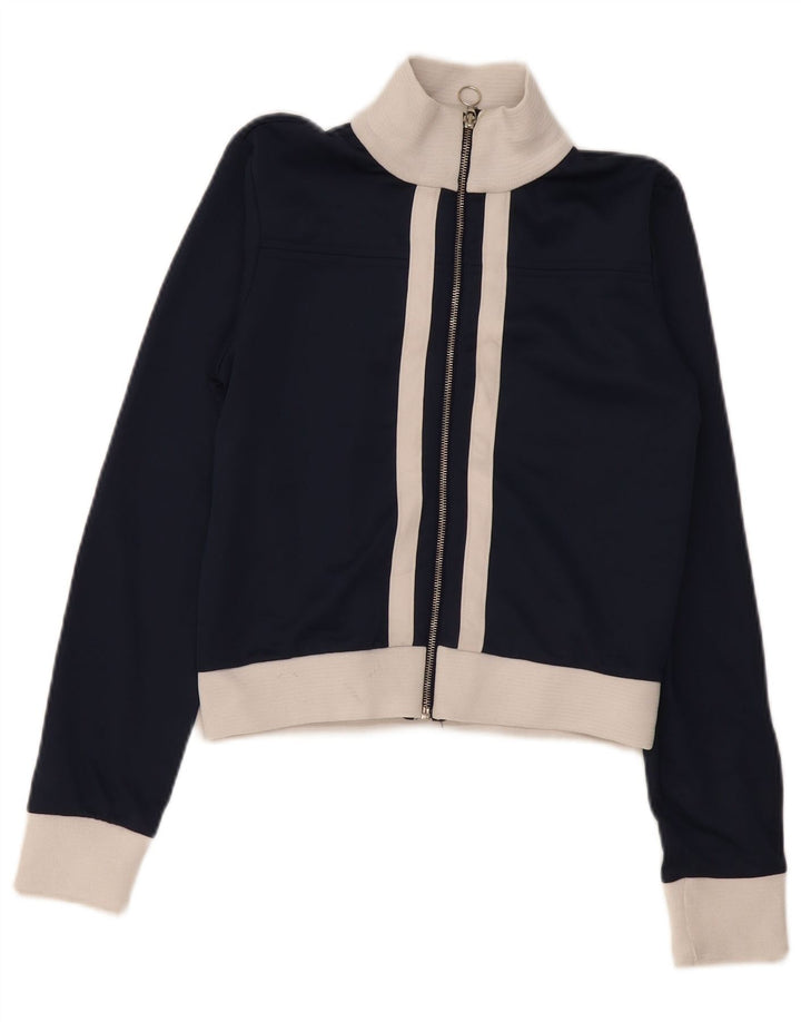 Zara Womens Crop Tracksuit Top Jacket UK 14 Medium Navy Blue Colourblock