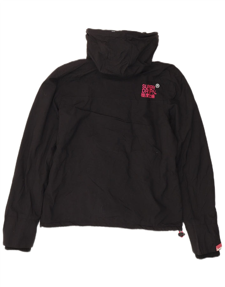 SUPERDRY Womens Windcheater Hooded Windbreaker Jacket UK 14 Medium Black