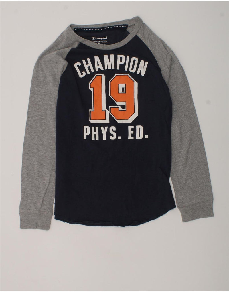 CHAMPION Boys Graphic Top Long Sleeve 9-10 Years Medium Navy Blue | Vintage Champion | Thrift | Second-Hand Champion | Used Clothing | Messina Hembry 