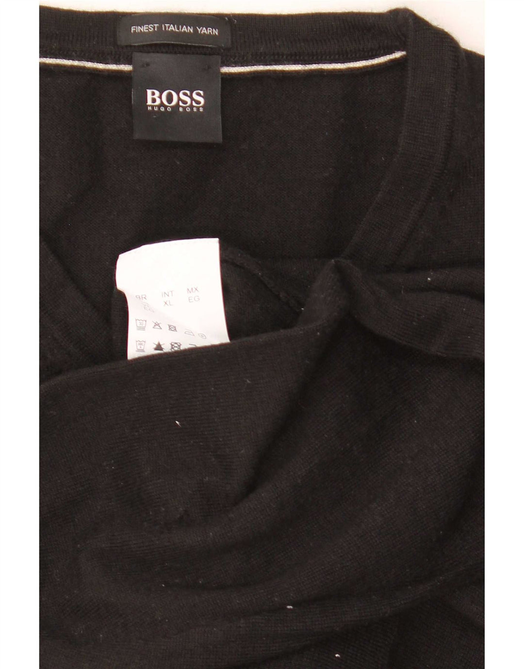Hugo Boss Mens V-Neck Jumper Sweater XL Black Virgin Wool