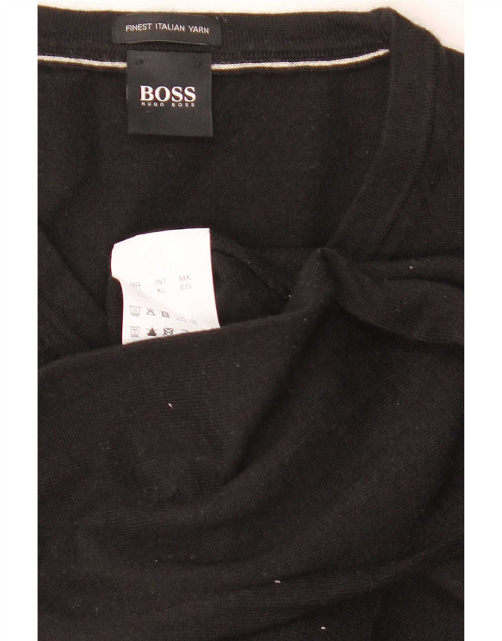 Hugo Boss Mens V-Neck Jumper Sweater XL Black Virgin Wool