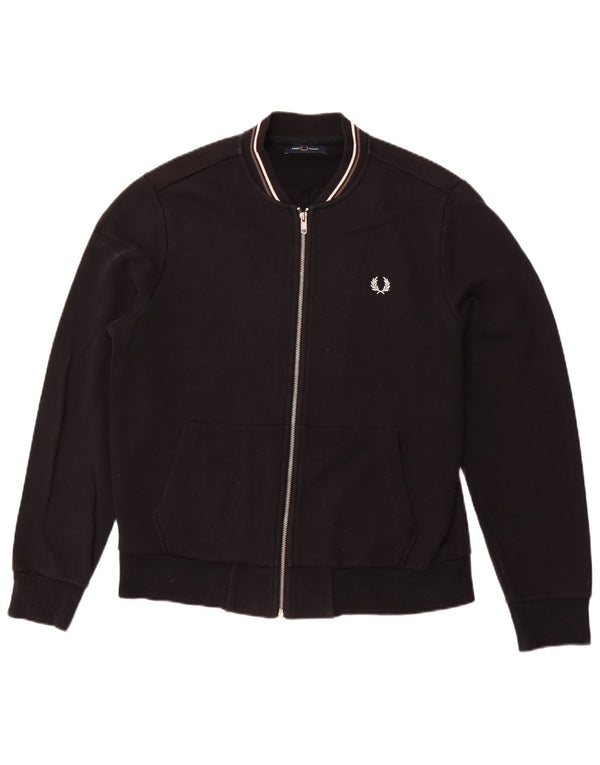 FRED PERRY Mens Tracksuit Top Jacket Large Black Cotton