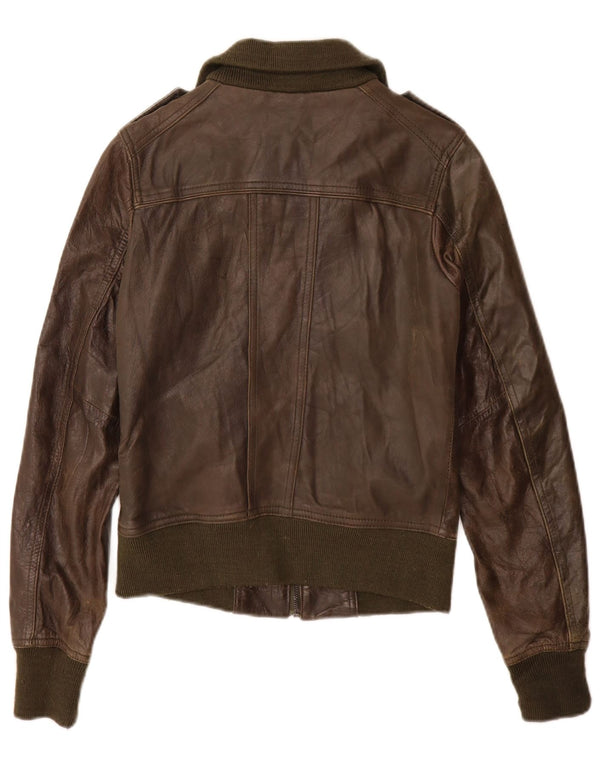 XDYE Womens Military Leather Jacket UK 8 Small Khaki Leather